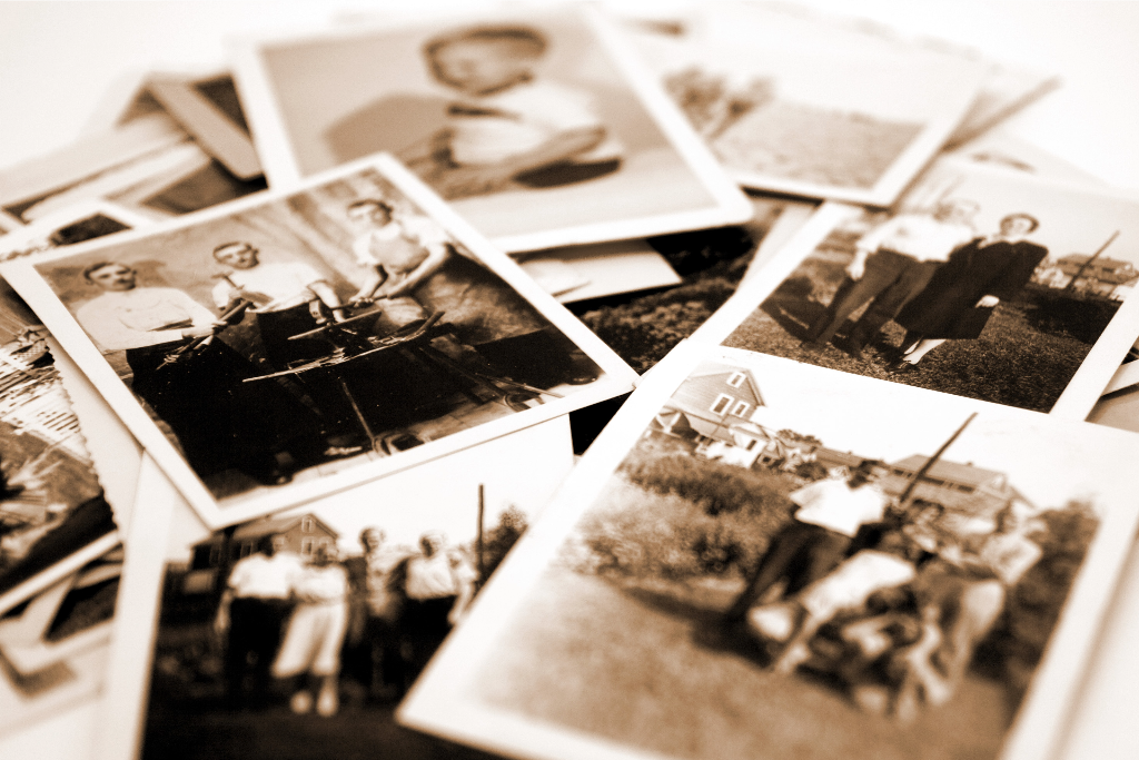About us image in a sepia-toned collage of historical photographs.